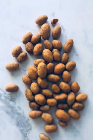 Barbecue flavored brown flour coated nuts 