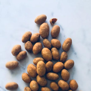 Barbecue flavored brown flour coated nuts 