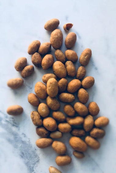 Barbecue flavored brown flour coated nuts 